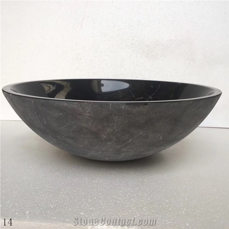 Nero Marquina Black Stone Round Basin for Bathroom