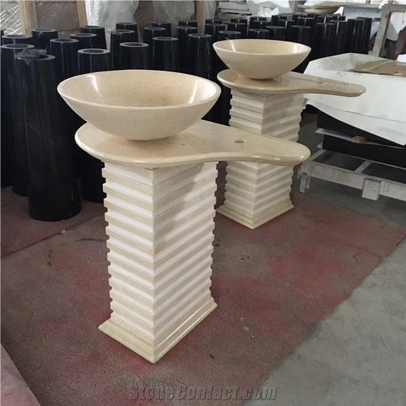 One-Piece Lavatory Bowls Floor-Style Marble Sinks