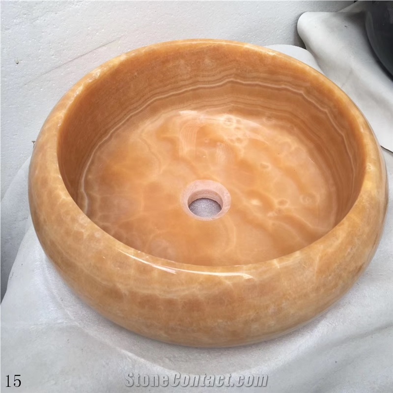 Onice Di Sicilia Yellow Onyx Round Bathroom Sink