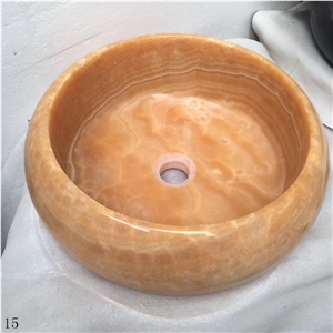 Onice Di Sicilia Yellow Onyx Round Bathroom Sink