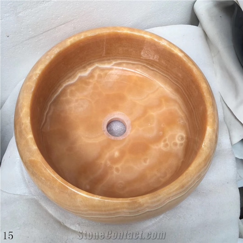 Onice Di Sicilia Yellow Onyx Round Bathroom Sink