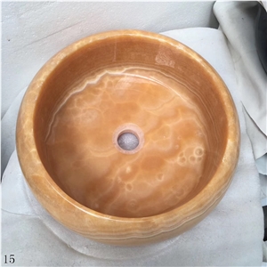 Onice Di Sicilia Yellow Onyx Round Bathroom Sink