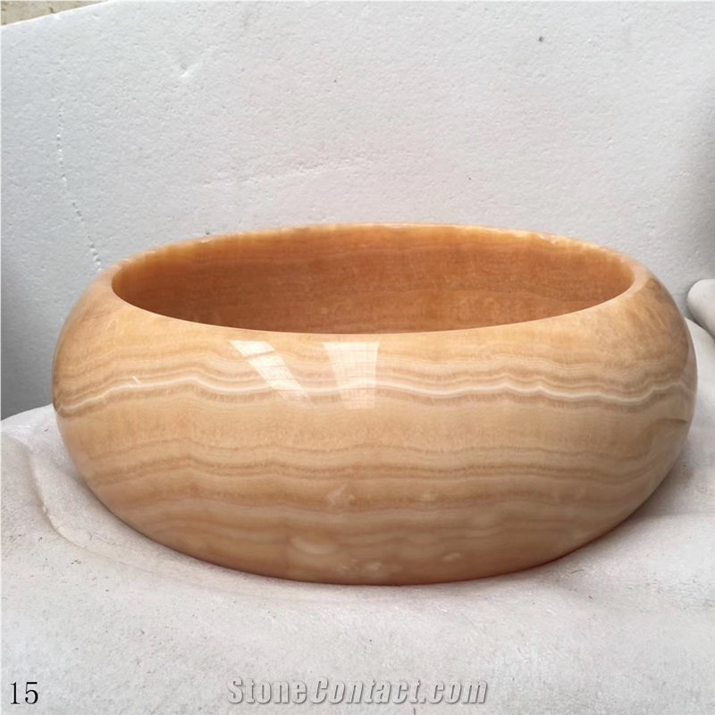 Onice Di Sicilia Yellow Onyx Round Bathroom Sink