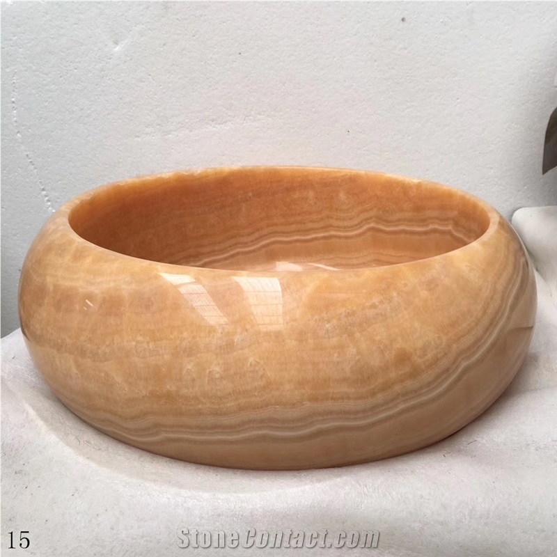 Onice Di Sicilia Yellow Onyx Round Bathroom Sink