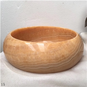Onice Di Sicilia Yellow Onyx Round Bathroom Sink