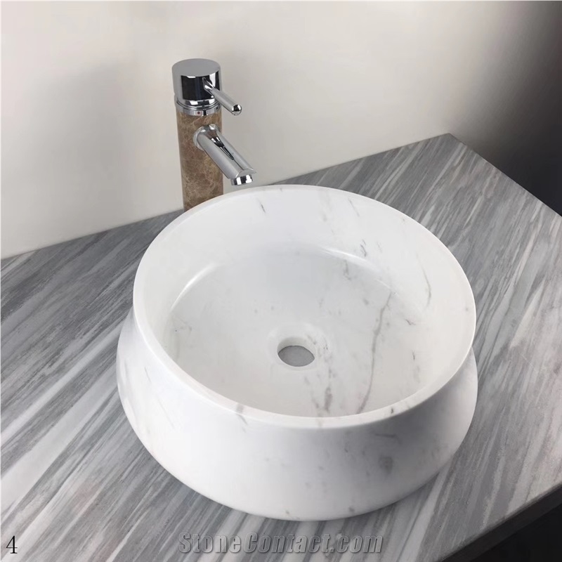 Volakas Venus White Marble Wash Round Basin Sink