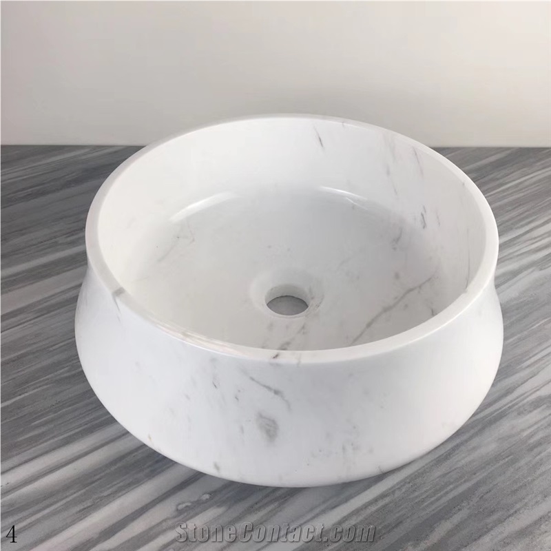Volakas Venus White Marble Wash Round Basin Sink