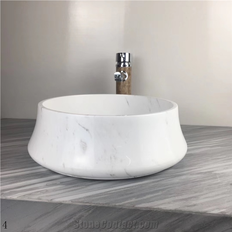 Volakas Venus White Marble Wash Round Basin Sink