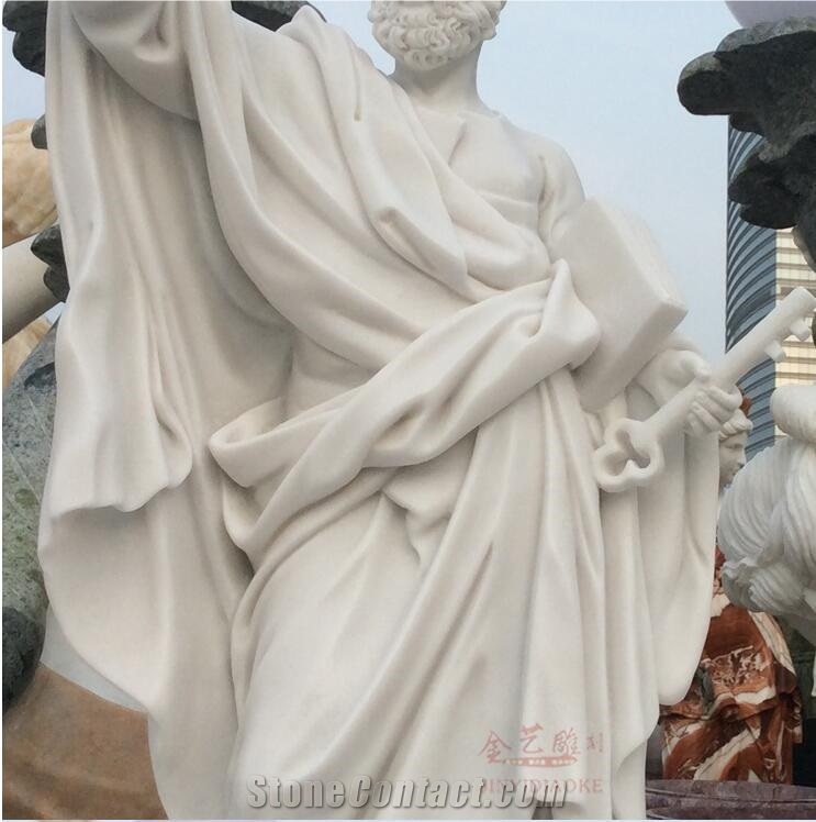 White Marble Statue Saint Peter Carving Craft
