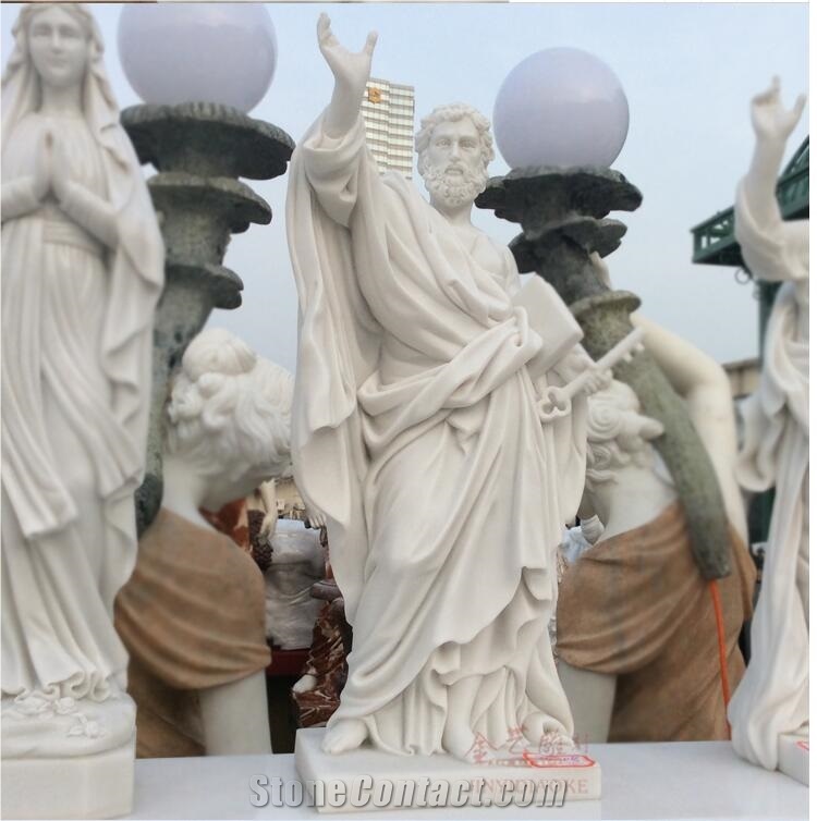 White Marble Statue Saint Peter Carving Craft