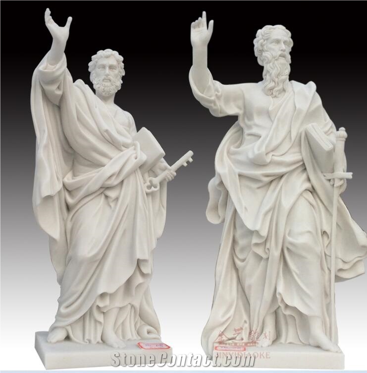 White Marble Statue Saint Peter Carving Craft