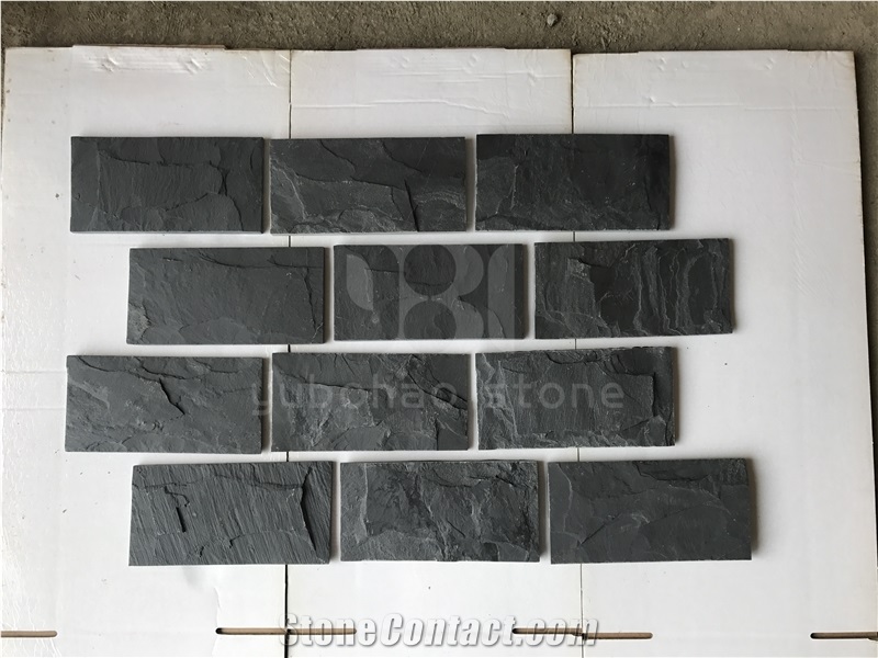 China Black Slate Tiles, Mushroom Face for Walling