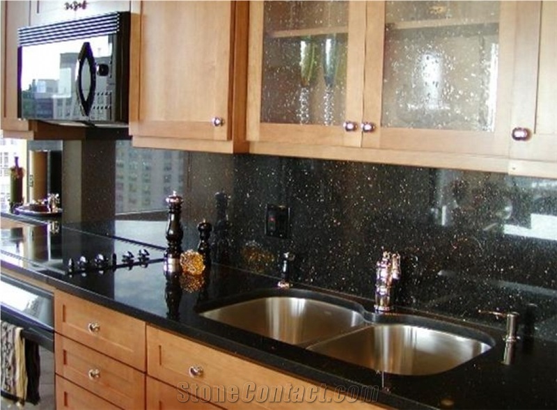 Indian Polished Black Galaxy Granite Countertop
