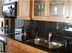 Indian Polished Black Galaxy Granite Countertop