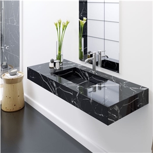 Nero Marquina Marble Bath Design Custom Vanity Top