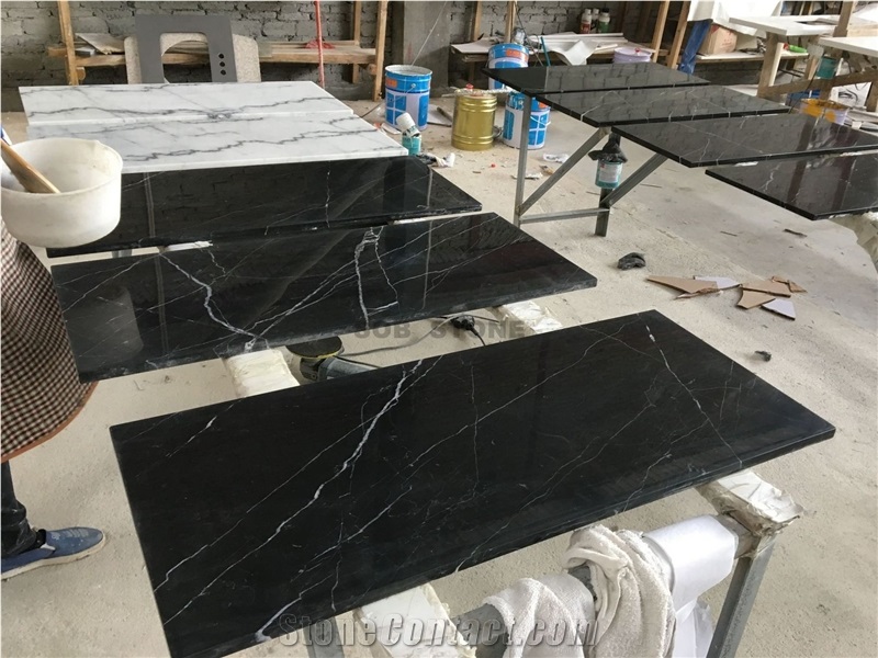 Nero Marquina Marble Bath Design Custom Vanity Top