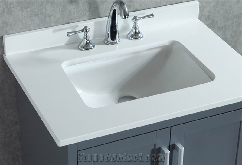 Pure White Recycled Glass Quartz Stone Bath Tops