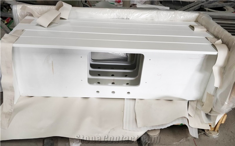 Pure White Recycled Glass Quartz Stone Bath Tops