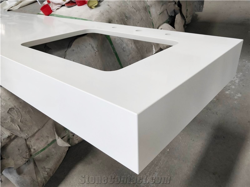 Pure White Recycled Glass Quartz Stone Bath Tops