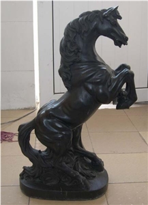 Black Granite Natural Stone Garden Horse Sculpture