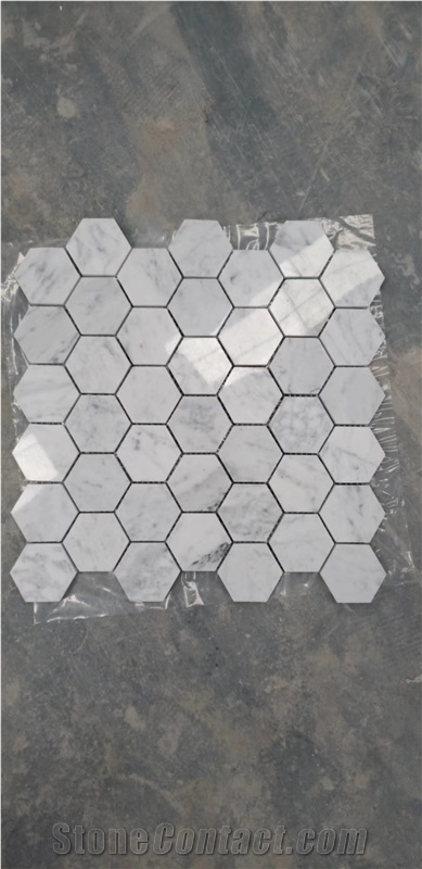 Mixed White and Grey Hexagon Square Marble Mosaic