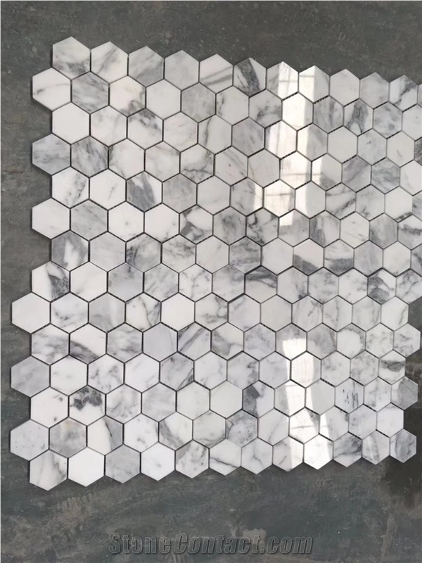 Mixed White and Grey Hexagon Square Marble Mosaic