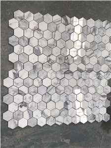 Mixed White and Grey Hexagon Square Marble Mosaic