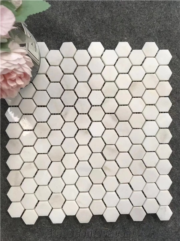 Mixed White and Grey Hexagon Square Marble Mosaic