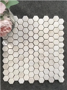 Mixed White and Grey Hexagon Square Marble Mosaic