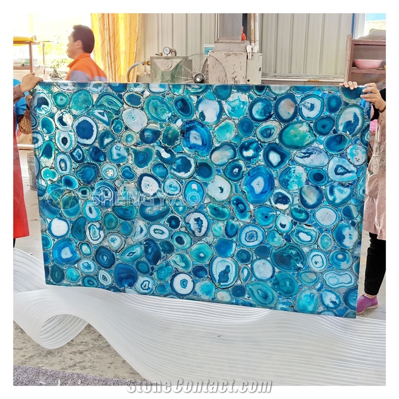 Backlit Blue Onyx Slab Polished Agate Wall Panel