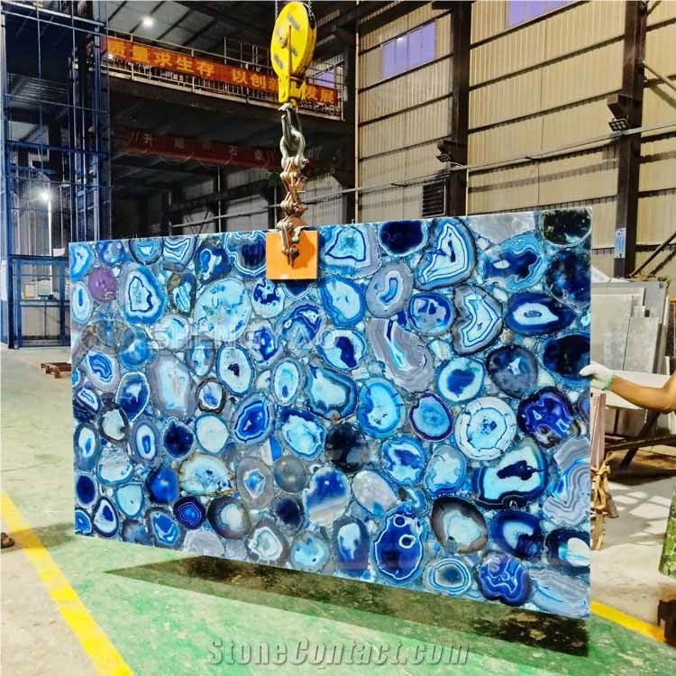 Backlit Blue Onyx Slab Polished Agate Wall Panel