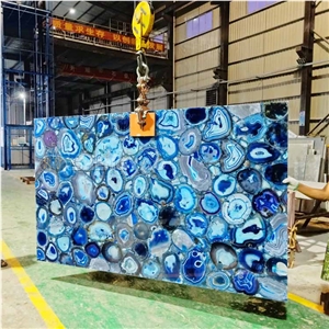 Backlit Blue Onyx Slab Polished Agate Wall Panel