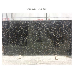Black Gemstone Wall Tiles Obsidian Composite Slab