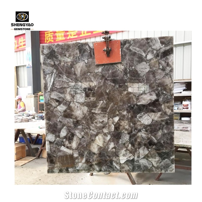 Grey Gemstone Wall Tile Smoky Quartz Slab