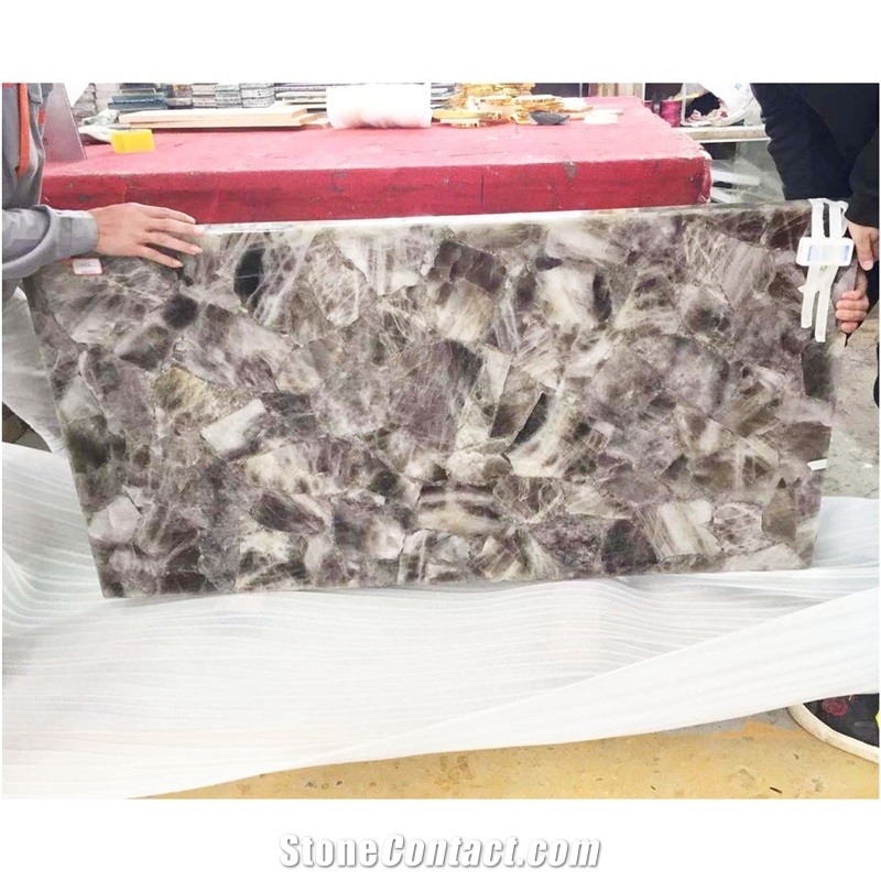 Grey Gemstone Wall Tile Smoky Quartz Slab
