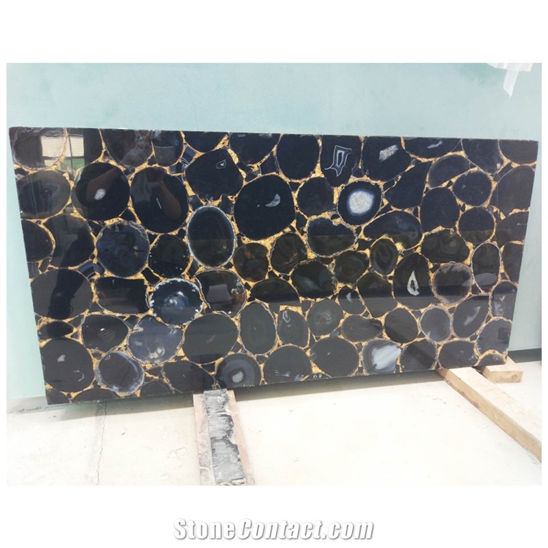 Luxury Gem Composite Wall Planel Black Agate Slab