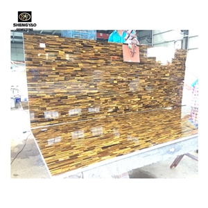 Luxury Wall Panels Yellow Tiger Eye Semiprecious Stone Slabs, Gemstone Slabs