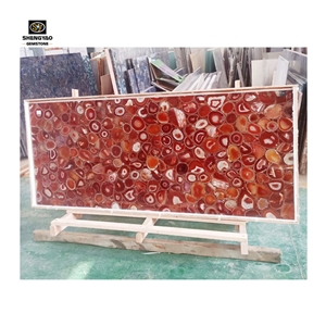 Red Agate Slab Backlit Translucent Wall Panels