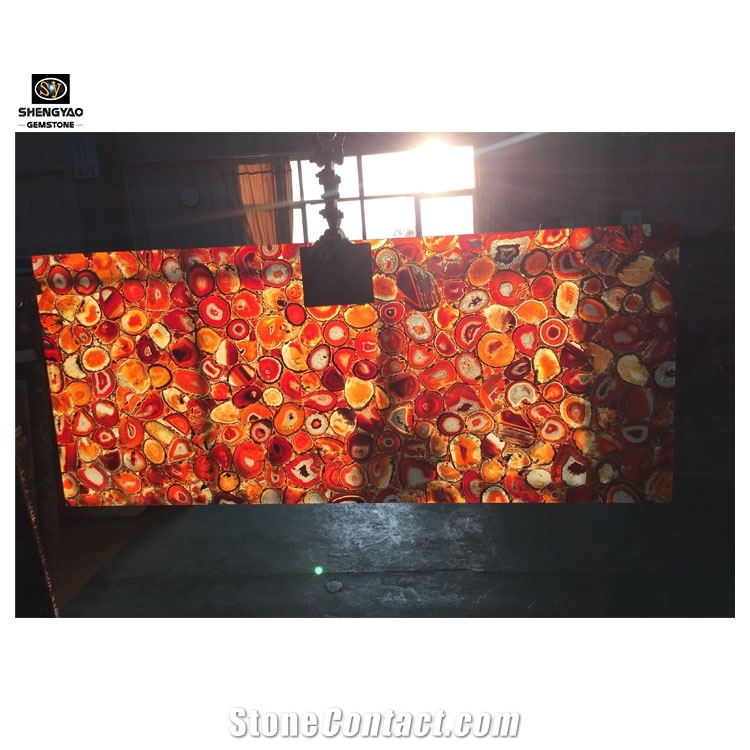 Red Agate Slab Backlit Translucent Wall Panels