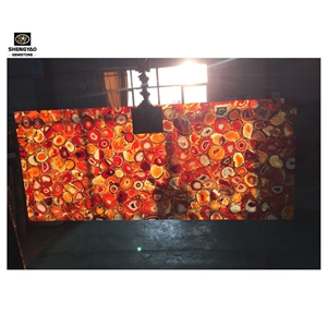 Red Agate Slab Backlit Translucent Wall Panels