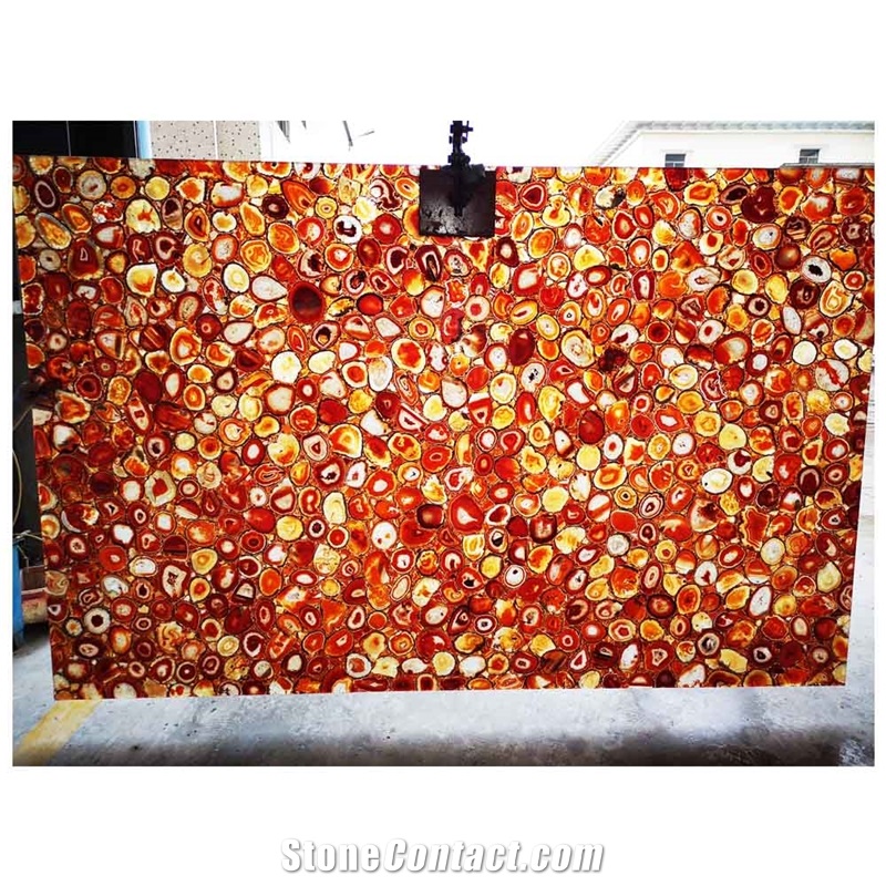 Red Agate Slab Backlit Translucent Wall Panels