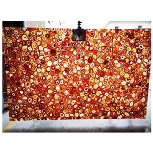 Red Agate Slab Backlit Translucent Wall Panels