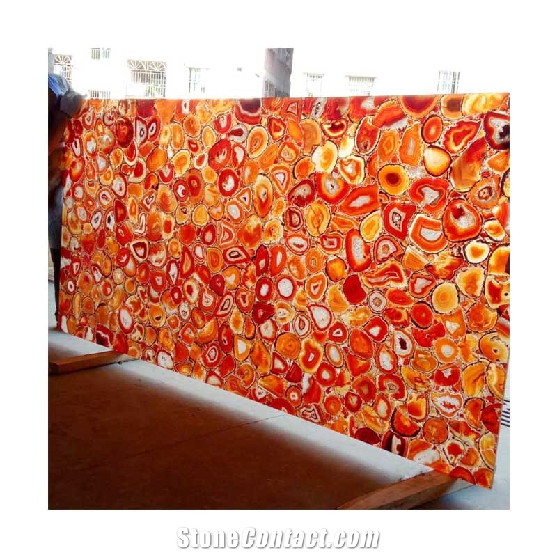 Red Agate Slab Backlit Translucent Wall Panels