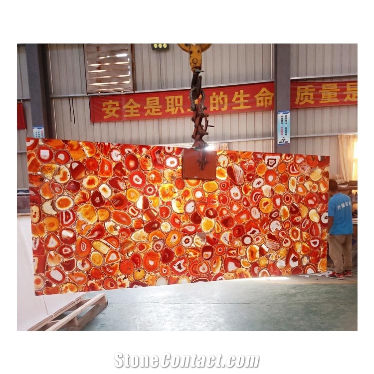 Red Agate Slab Backlit Translucent Wall Panels