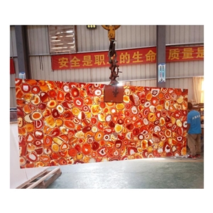 Red Agate Slab Backlit Translucent Wall Panels