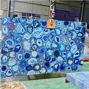 Semiprecious Stone Slabs Composite Blue Agate Slab