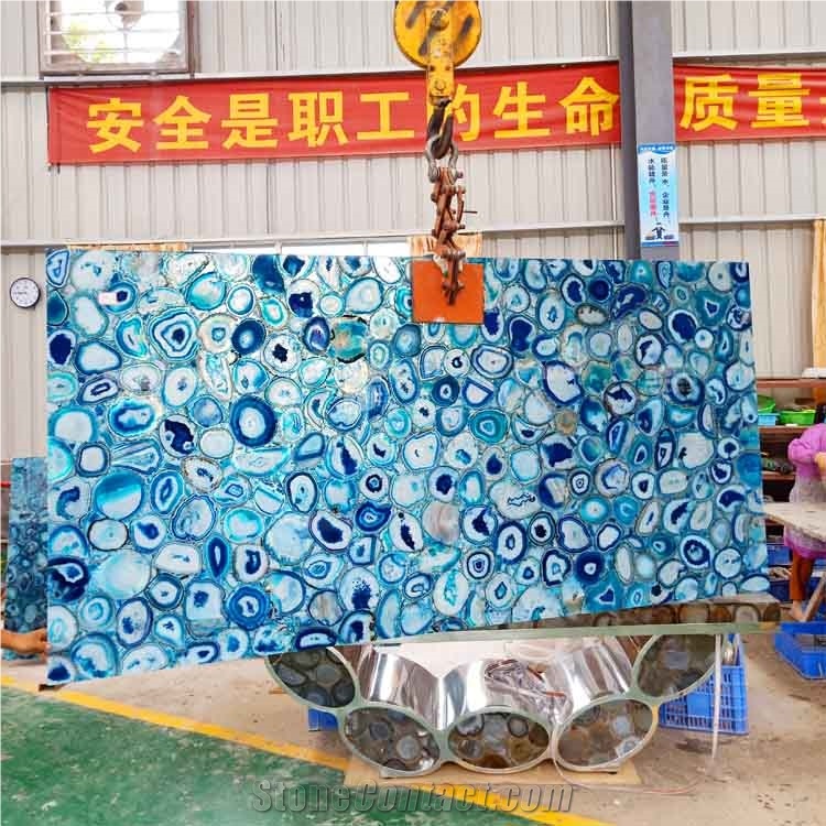 Semiprecious Stone Slabs Composite Blue Agate Slab