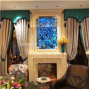 Wall Decoration Backlit Gemstone Blue Agate Slab
