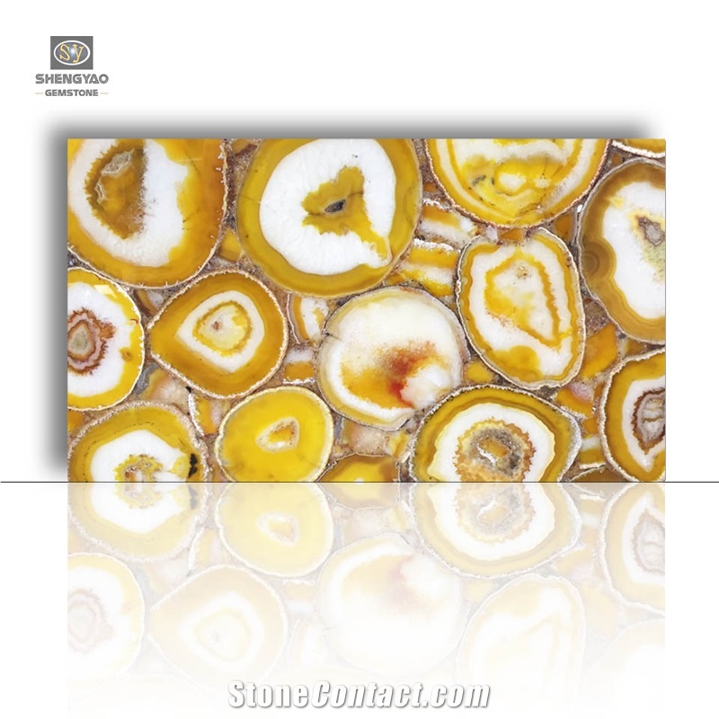 Yellow Agate Slab Luxury Gemstone Wall Panel