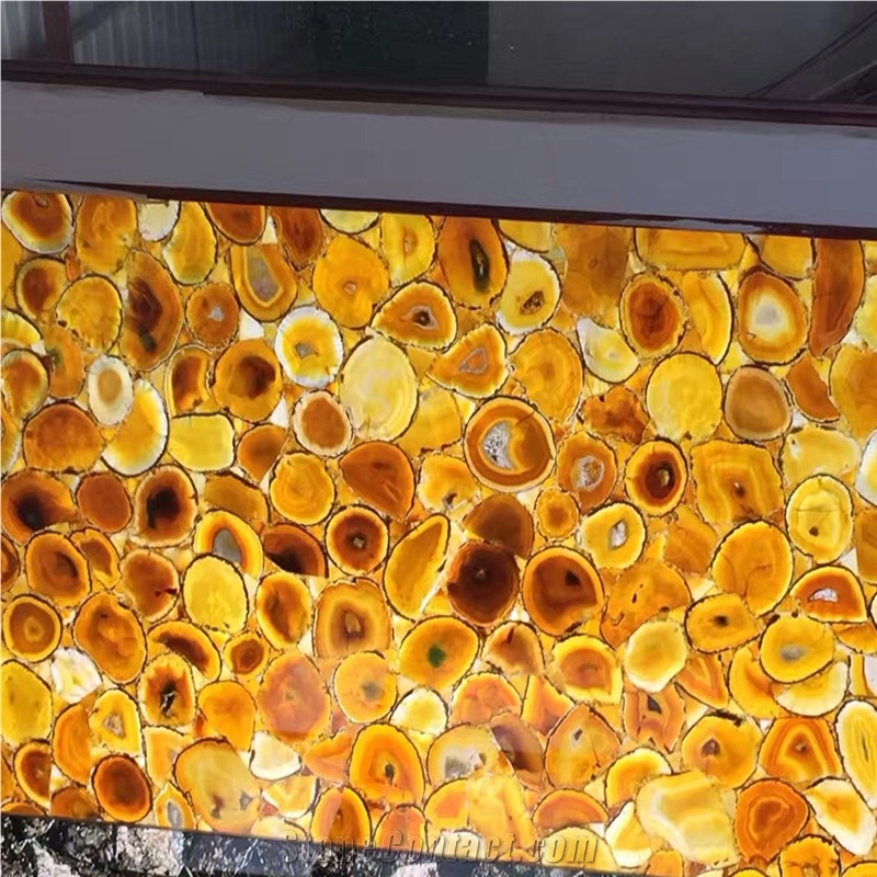 Yellow Agate Slab Luxury Gemstone Wall Panel